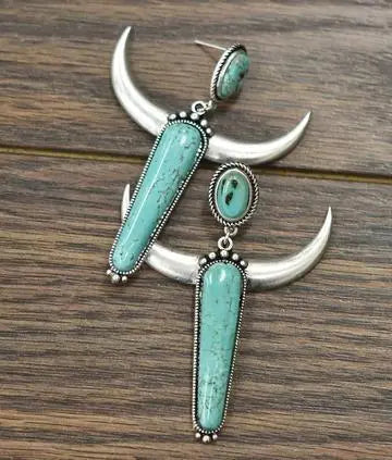 Turquoise Earrings Silver Plated Horn Earrings-Jewearrings