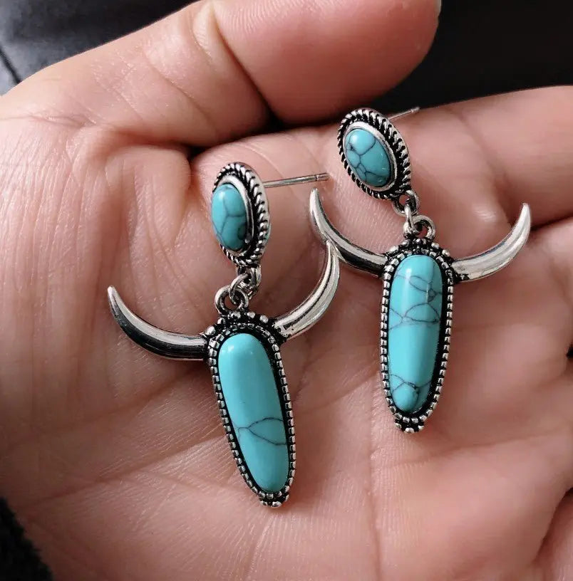 Turquoise Earrings Silver Plated Horn Earrings-Jewearrings