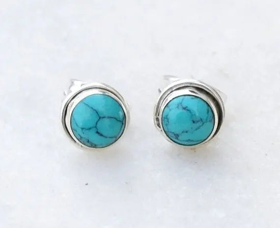 Turquoise Earrings Small Stud Sterling-Jewearrings