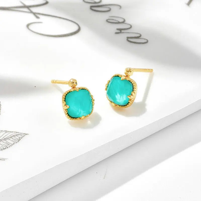 Turquoise Earrings Square White Crystal Earrings-Jewearrings