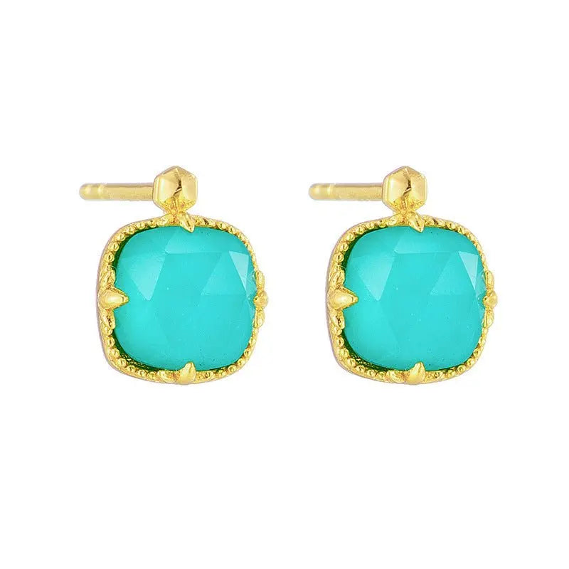 Turquoise Earrings Square White Crystal Earrings-Jewearrings