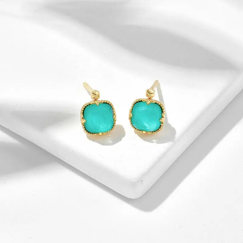 Turquoise Earrings Square White Crystal Earrings-Jewearrings