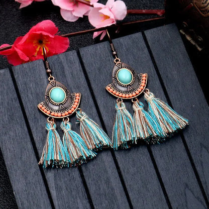 Turquoise Earrings Tassel Earrings-Jewearrings