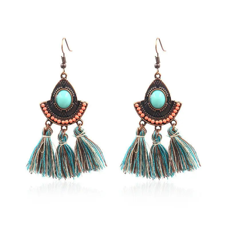 Turquoise Earrings Tassel Earrings-Jewearrings