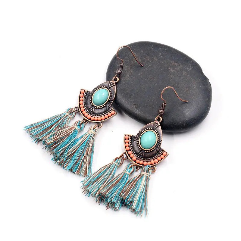 Turquoise Earrings Tassel Earrings-Jewearrings