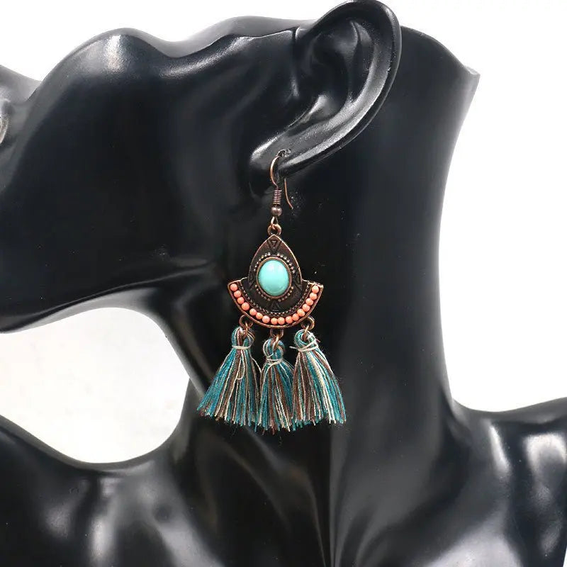 Turquoise Earrings Tassel Earrings-Jewearrings