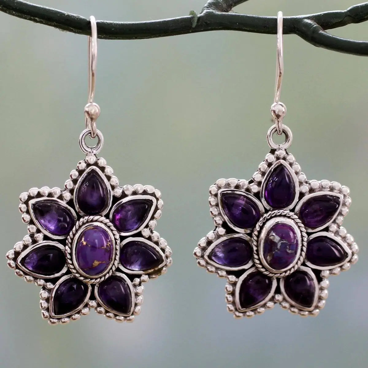 Turquoise Earrings Thai Silver Amethyst-Jewearrings