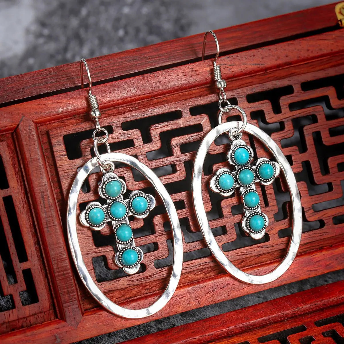 Turquoise Earrings Vintage Cross-Jewearrings