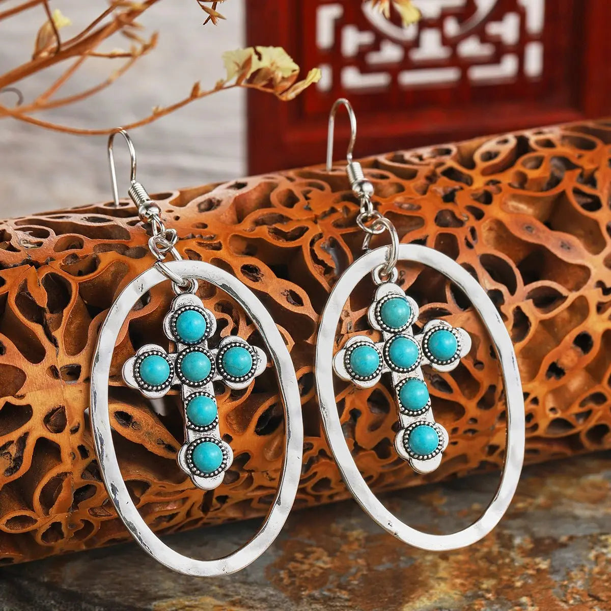 Turquoise Earrings Vintage Cross-Jewearrings