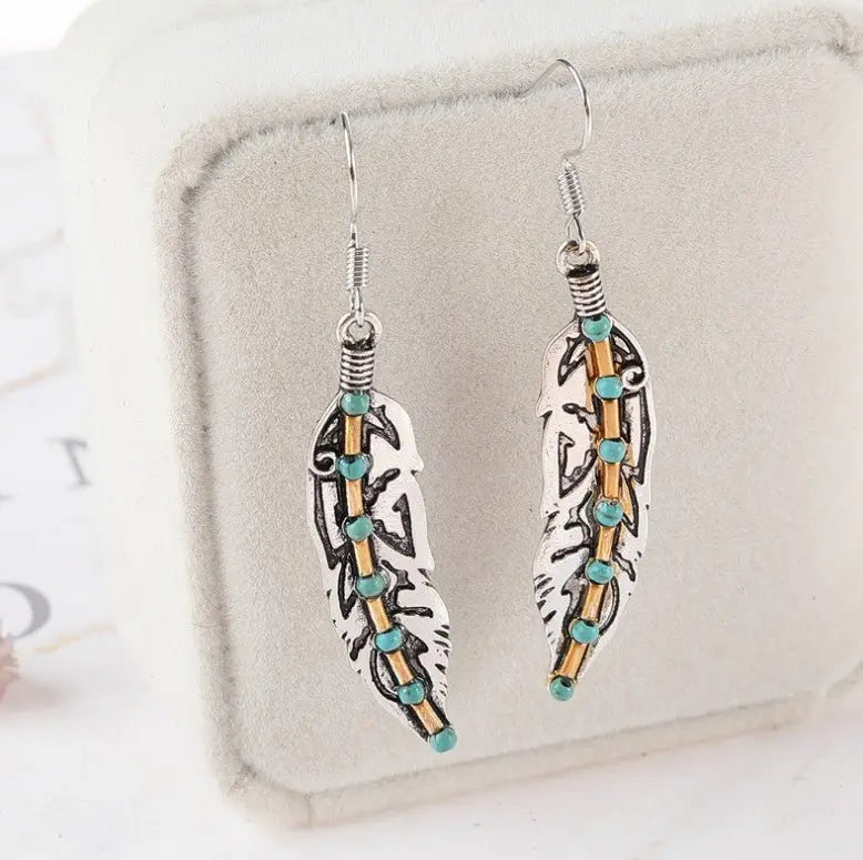 Turquoise Earrings - Vintage Feather-Jewearrings