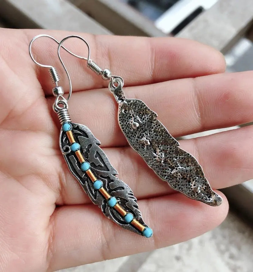 Turquoise Earrings - Vintage Feather-Jewearrings