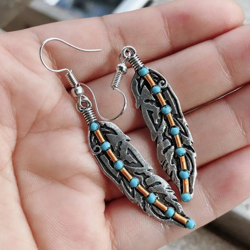 Turquoise Earrings - Vintage Feather-Jewearrings