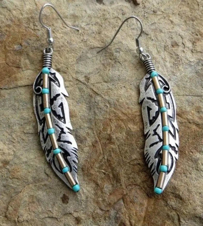 Turquoise Earrings - Vintage Feather-Jewearrings