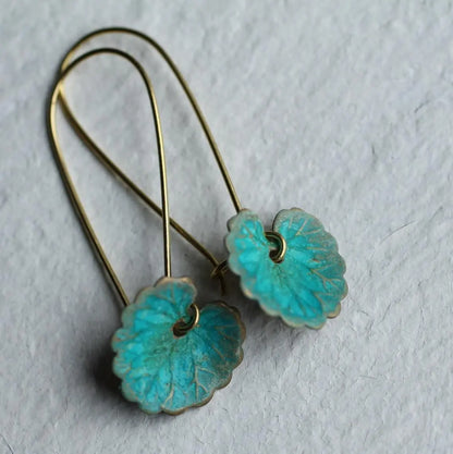 Turquoise Earrings Vintage Green Leaf Lily-Jewearrings