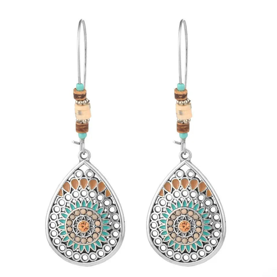 Turquoise Earrings Vintage Round Alloy Tassel-Jewearrings