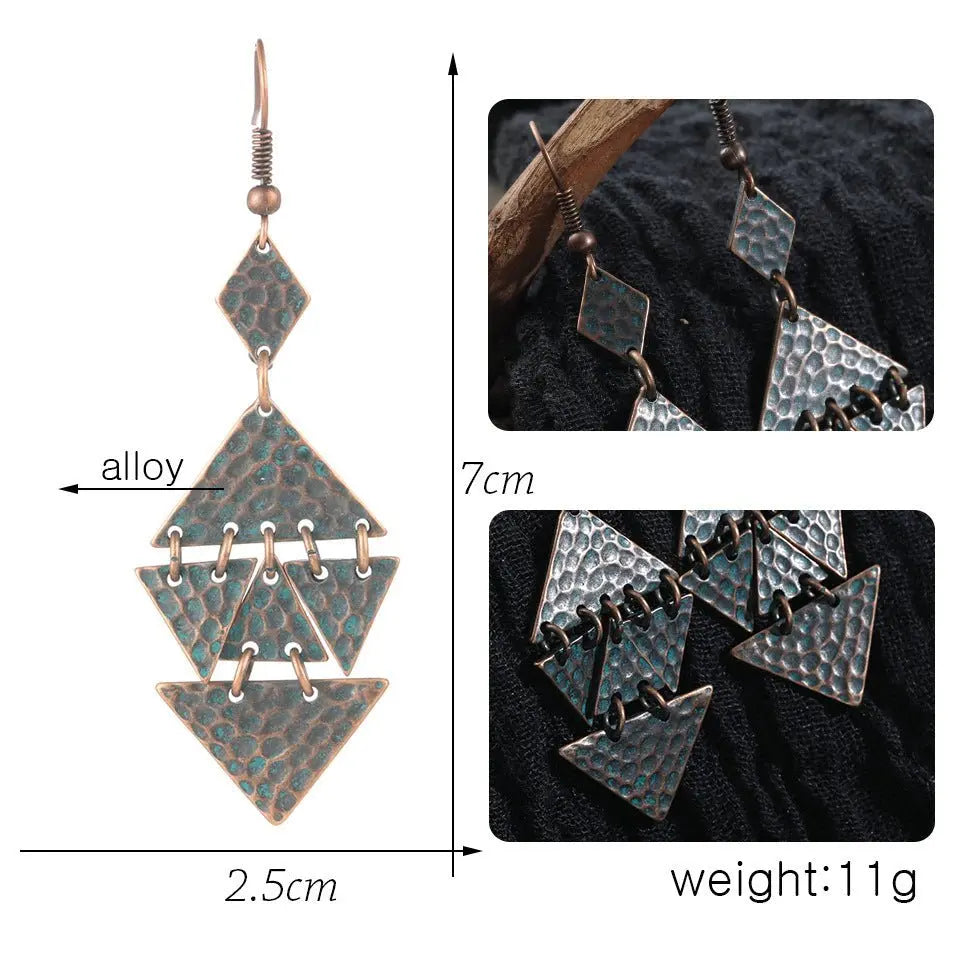 Turquoise Earrings Vintage Round Alloy Tassel-Jewearrings