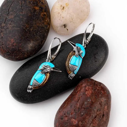 Turquoise Earrings Vintage Silver Bird Earrings-Jewearrings