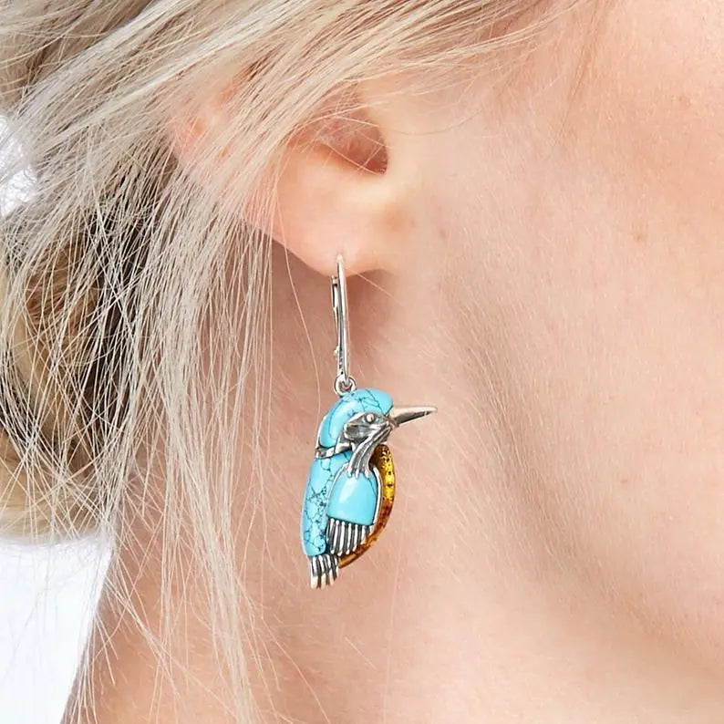 Turquoise Earrings Vintage Silver Bird Earrings-Jewearrings