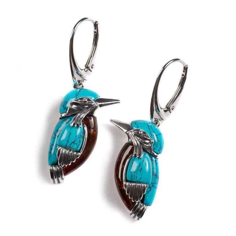 Turquoise Earrings Vintage Silver Bird Earrings-Jewearrings