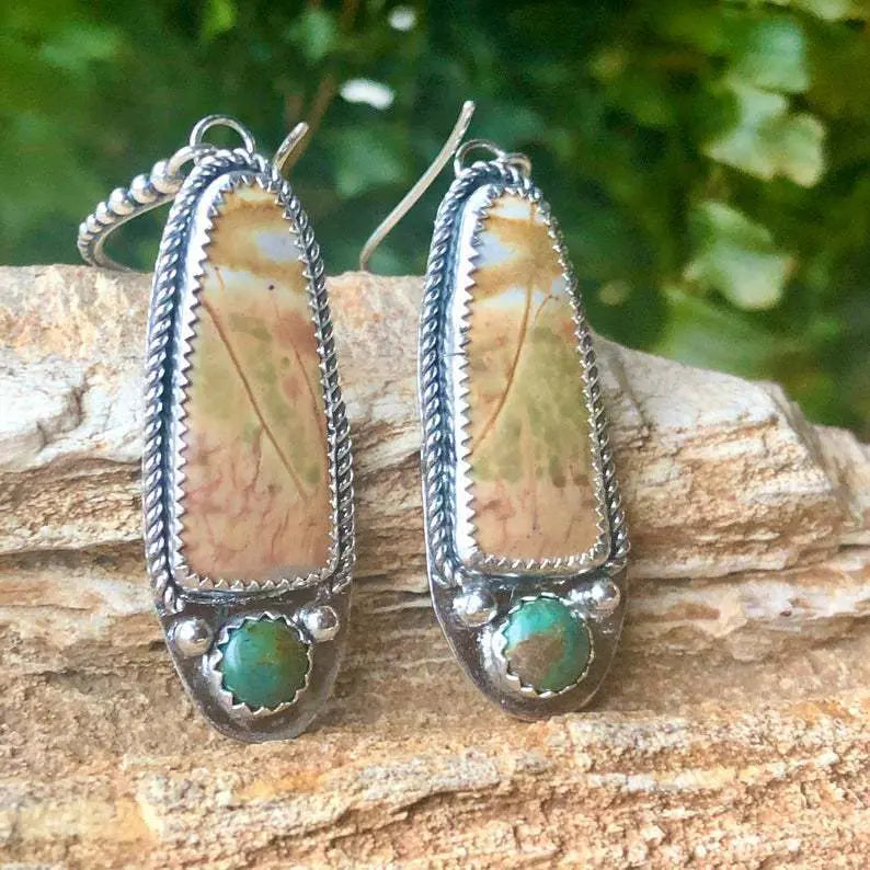 Turquoise Earrings Vintage Thai Silver Earrings-Jewearrings