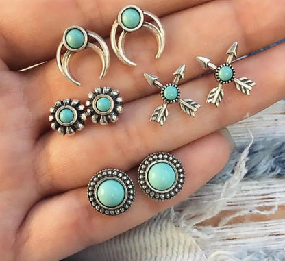 Turquoise Earrings Vintage Totem Stud-Jewearrings