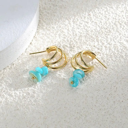 Turquoise Earrings Women C Shape Hoop-Jewearrings