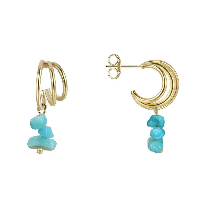 Turquoise Earrings Women C Shape Hoop-Jewearrings