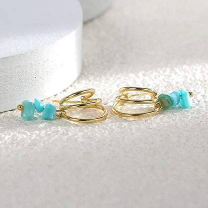 Turquoise Earrings Women C Shape Hoop-Jewearrings