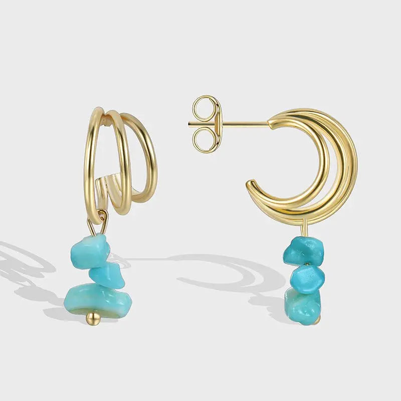 Turquoise Earrings Women C Shape Hoop-Jewearrings