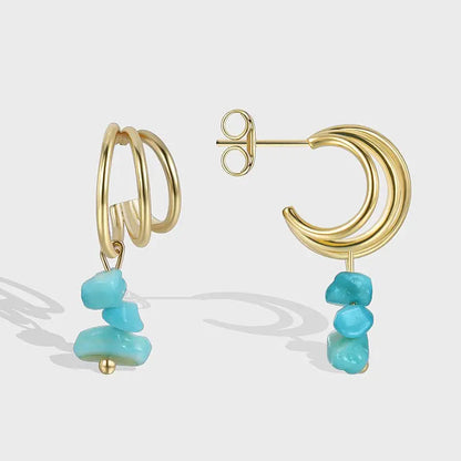 Turquoise Earrings Women C Shape Hoop-Jewearrings