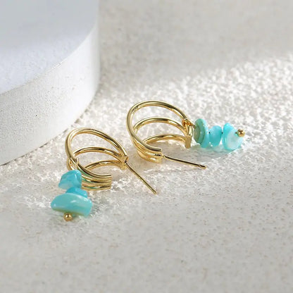 Turquoise Earrings Women C Shape Hoop-Jewearrings