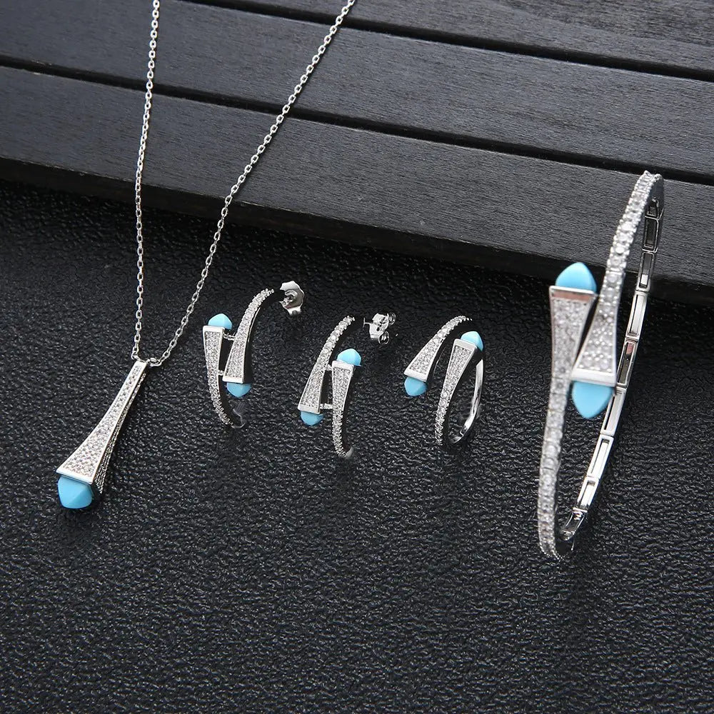 Turquoise Earrings Zirconium Jewelry Set-Jewearrings