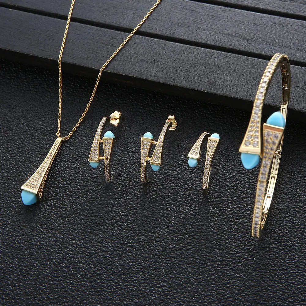 Turquoise Earrings Zirconium Jewelry Set-Jewearrings