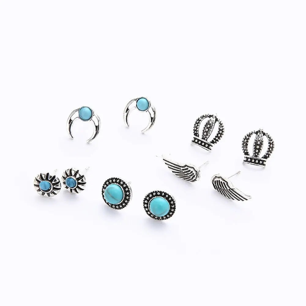 Turquoise Geometric Stud Earrings-Jewearrings