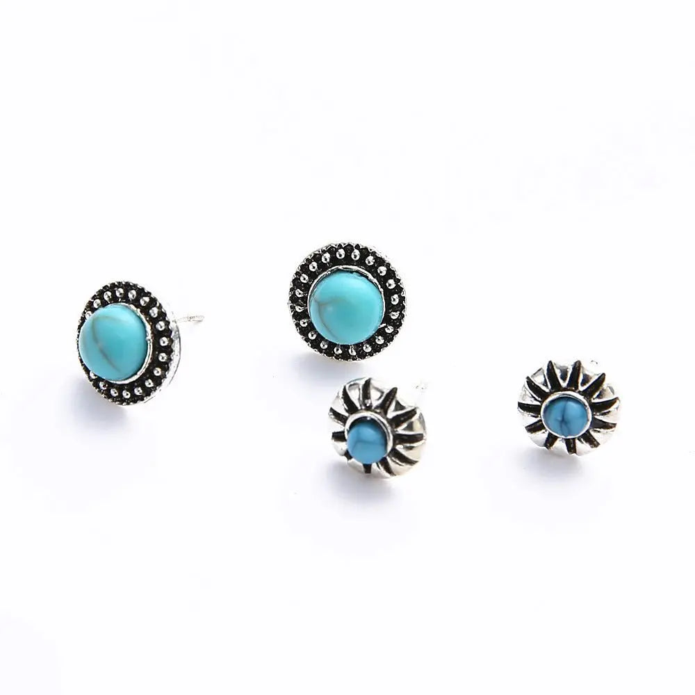 Turquoise Geometric Stud Earrings-Jewearrings