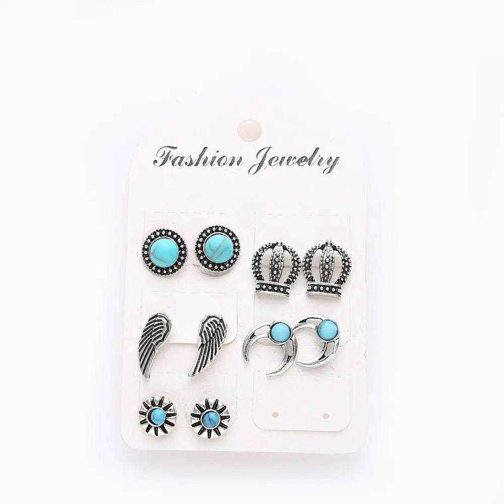 Turquoise Geometric Stud Earrings-Jewearrings