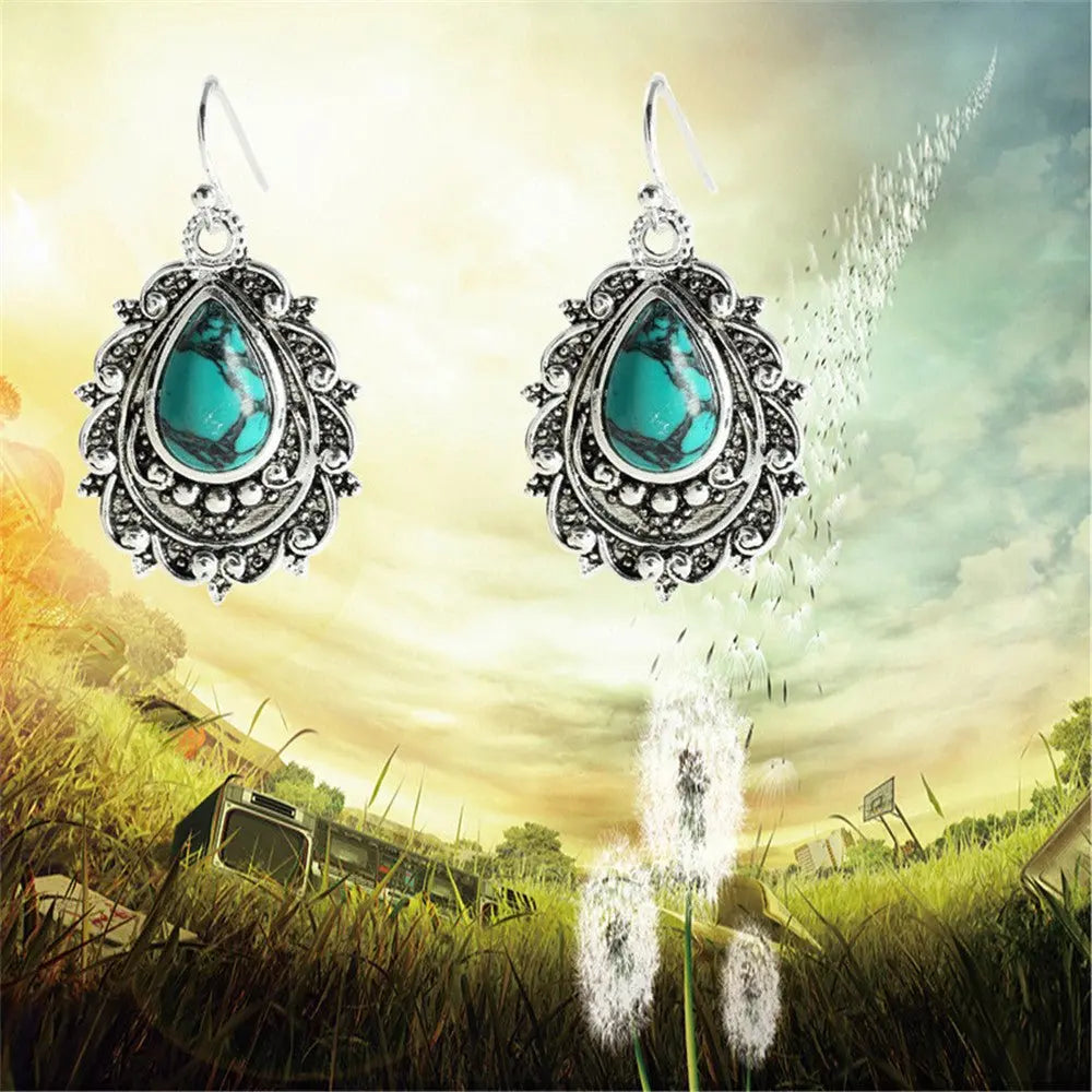 Turquoise Pear Shaped Earrings-Jewearrings