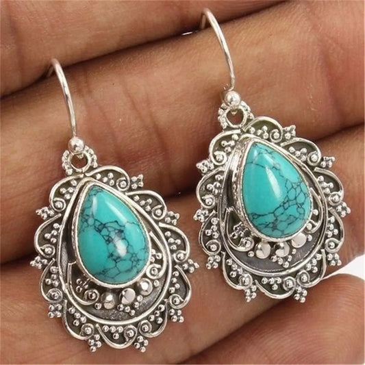 Turquoise Pear Shaped Earrings-Jewearrings