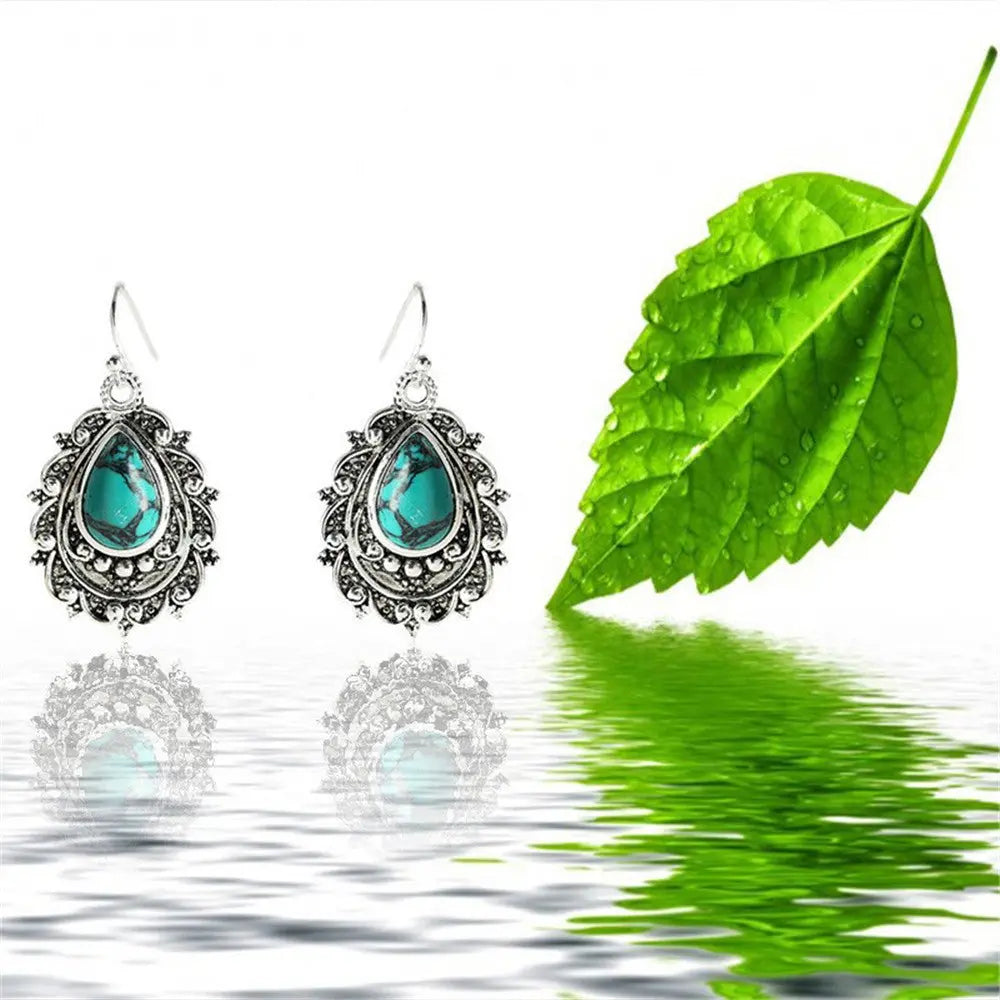 Turquoise Pear Shaped Earrings-Jewearrings