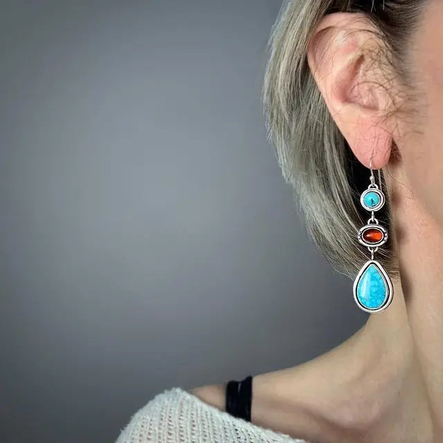 Turquoise Retro Earrings-Jewearrings