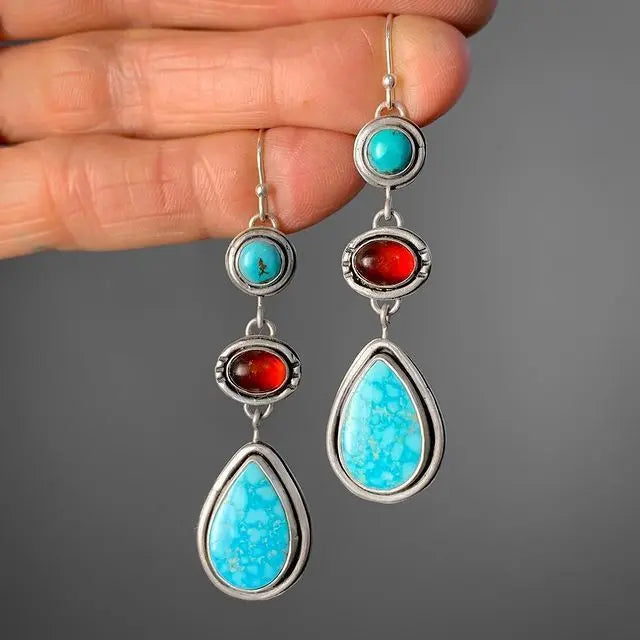 Turquoise Retro Earrings-Jewearrings