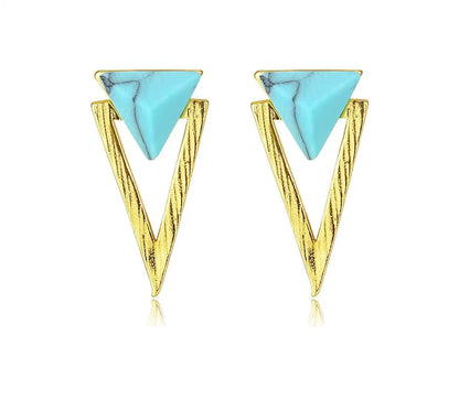 Turquoise Triangle Earrings-Jewearrings