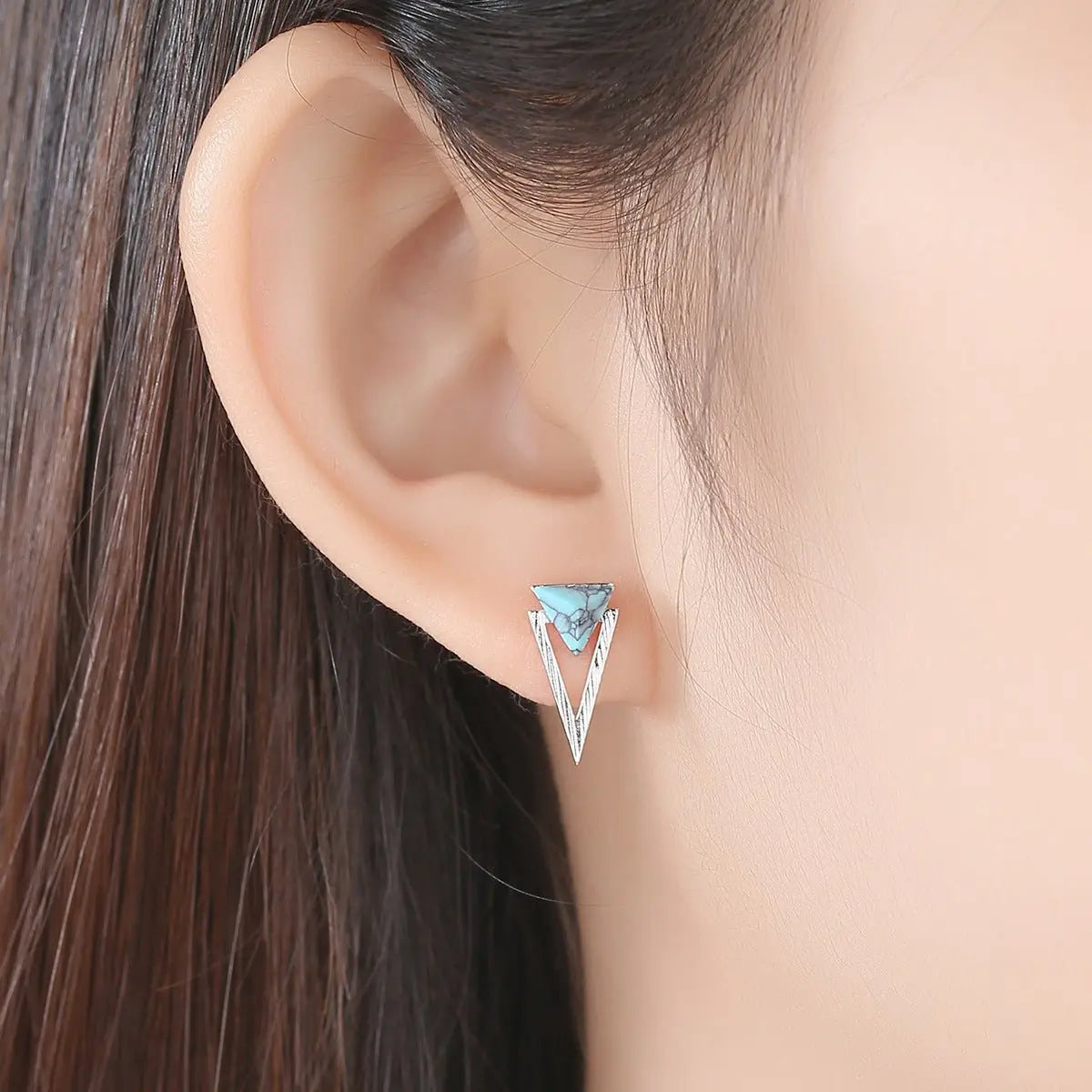 Turquoise Triangle Earrings-Jewearrings