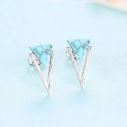 Turquoise Triangle Earrings-Jewearrings