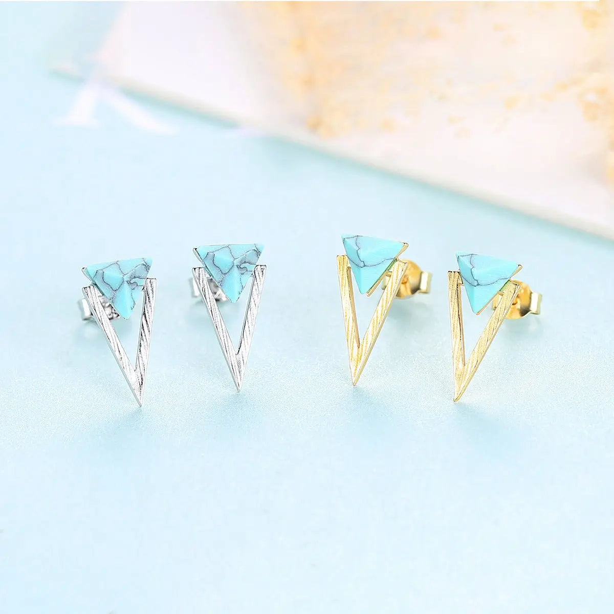 Turquoise Triangle Earrings-Jewearrings