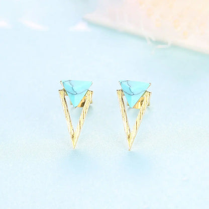 Turquoise Triangle Earrings-Jewearrings