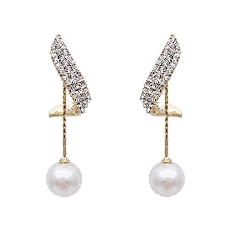 Two Full Diamond Wings Pearl Earrings Personality-Jewearrings