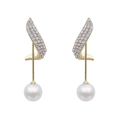 Two Full Diamond Wings Pearl Earrings Personality-Jewearrings