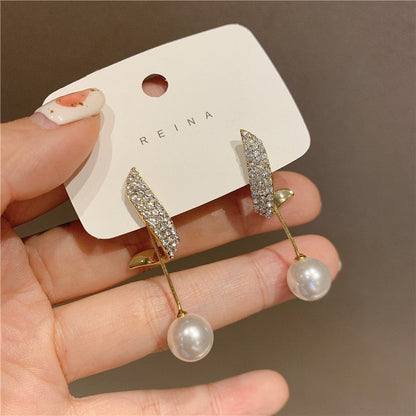 Two Full Diamond Wings Pearl Earrings Personality-Jewearrings