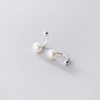 U bar Shell Beads Pearl Screw Stud Earrings-Jewearrings